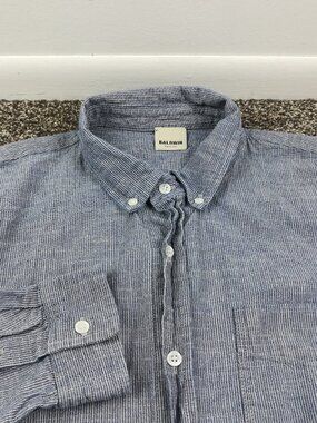 Baldwin BLDWN Shirt Chambray Striped Long Sleeve Button Down Blue Mens Large